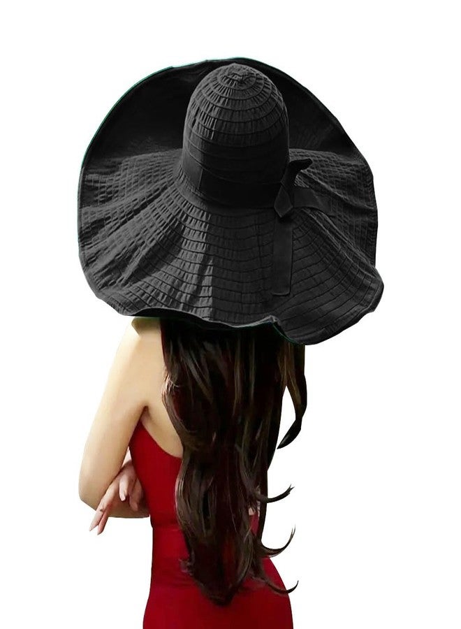 Tinkeep Oversized Sun Hats for Women Extra Large Wide Brim Beach Hat Foldable Roll up Floppy (Black) - Image 1
